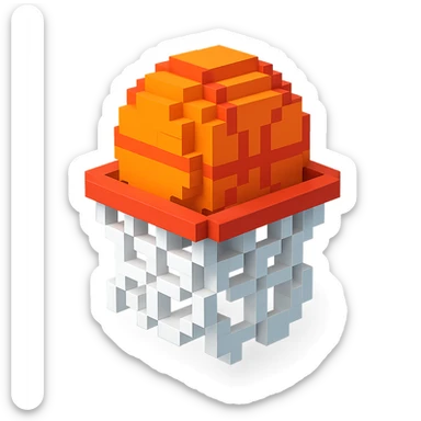 A voxel-style basketball in a net sticker