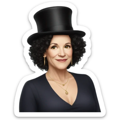 Susie Essman wearing a top hat and hoop earrings sticker