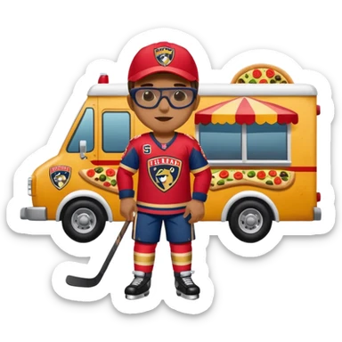 The galaxy with a with a Florida Panthers player
With a taco truck and a pizza truck with a house
 sticker
