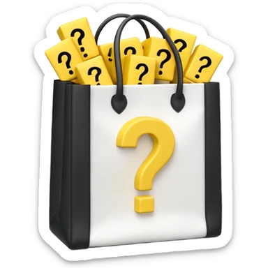 White bag with yellow questions mark boxes stuffed in it sticker