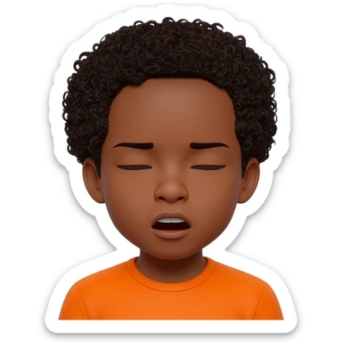 black boy curly hair orange shirt yawning sticker
