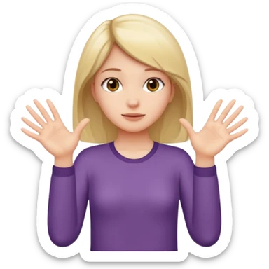 Girl with two hands in front out palms facing upwards and hands in front of her lower sticker