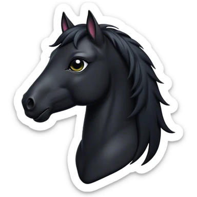 Cinematic Comical Black Horse Portrait Emoji, Head tilted dramatically with an exaggeratedly amused expression, featuring a striking jet-black fur with a glossy finish and wide, expressive dark eyes filled with playful disbelief, Simplified yet hilariously expressive features, highly detailed, glowing with a slightly sassy glow, high shine, dramatic yet playful, stylized with an air of cheeky mischief, bright and endearing, soft glowing outline, capturing the essence of a spirited and over-the-top horse, so meme-worthy it feels like it could side-eye its way into internet fame instantly! sticker