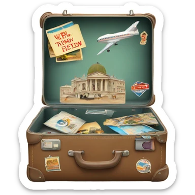 suitcase with vintage travel stickers sticker