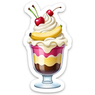cute banana split in glass ice cream cup sticker