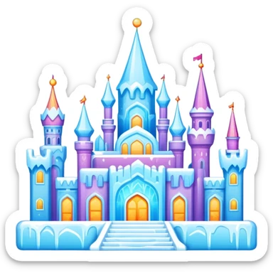 Harbin Ice and Snow World colorful ice buildings with lights, simplified emoji style with bold outlines and bright colors, cartoon style ice palace sticker
