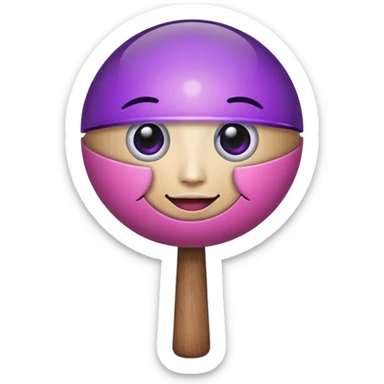 A half pink half purple ball with a face wooden stem followed by a glass stem on top sticker