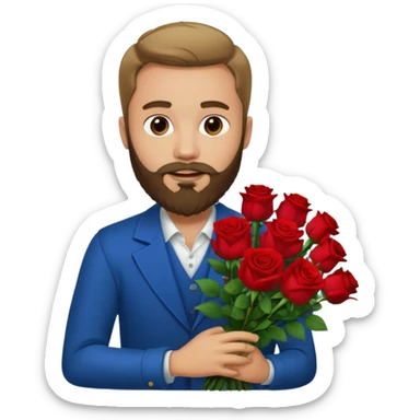 Bearded man holding bouquet of roses sticker