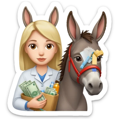 Girl donkey carrying medicine and cash  sticker