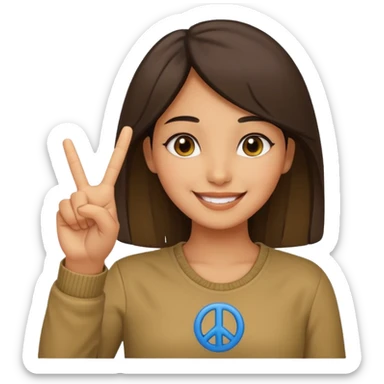 smiling girl with peace sign\ sticker