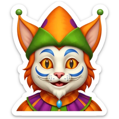 crazy funny colorful cat jolly joker, medieval, vintage, court jester, mac os icon, orange color sticker