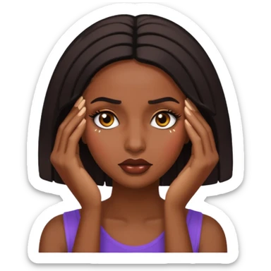 black woman with bold lashes facepalming, glamorous, emoji style sticker