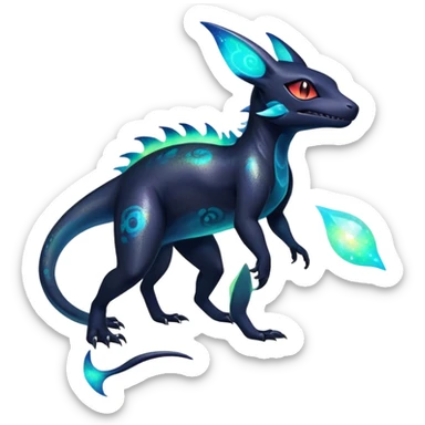 Colorful Iridescent Exotic Nebulae Salandit-Amaura-Umbreon-Fakémon-hybrid-creature (full body)  sticker