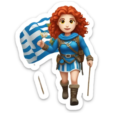 Greek Female winter mountaineer red hair white skin climbing with Greek Flag and Easter eggs basket sticker