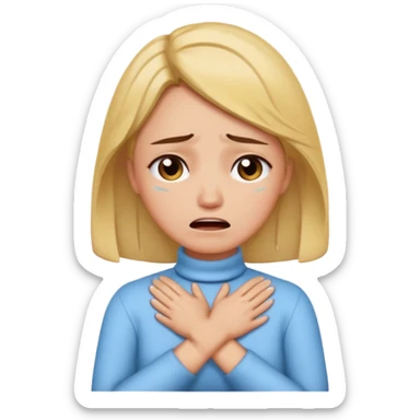Women crossing hands on her neck crying  sticker