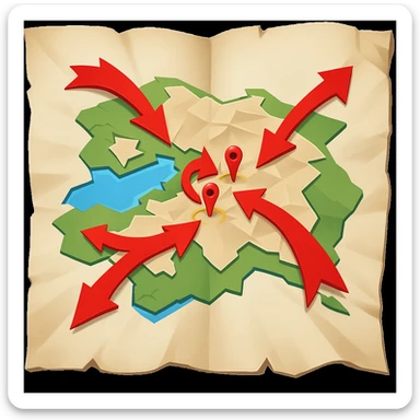 Add bold red arrows to the map, indicating an upcoming offensive attack strategy. Keep the emoji style and all original details. sticker