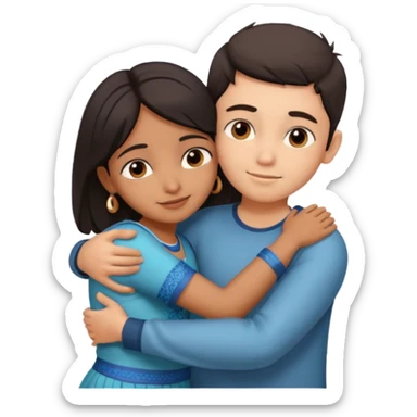 indian boy hugging indian girl from behind... boys hand down near navel of girl... boys head on the shoulder of girl... hugging tight sticker