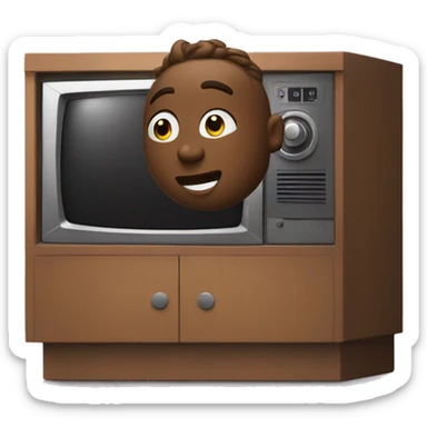 A character climbs out of the TV sticker