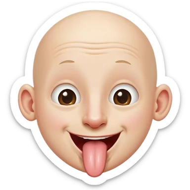 bald boy smiling portrait long nose tongue sticking out sticker