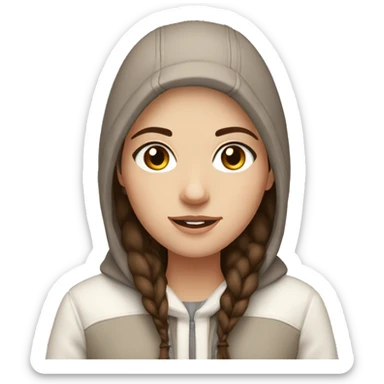 white girl with straight brown hair and dark brown eyes wearing a white and brown winter outfit sticker