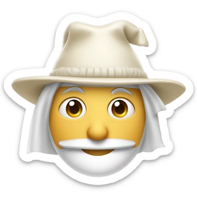 wearing white saudi hat with only mustache smiling in a cheesy way lifting his eyebrows with a bit sleepy eyes has one missing tooth smiles with his teeth showing sticker