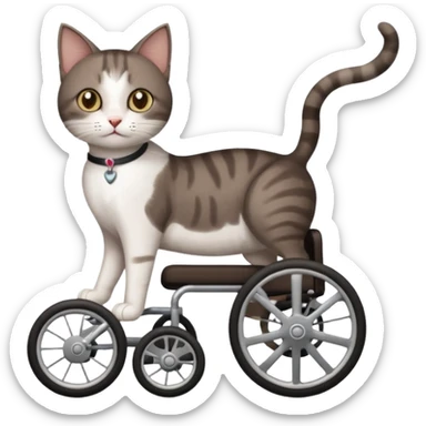 full body small short hair dark brown and white cat with hazel eyes walking in a wheelchair for cats sticker
