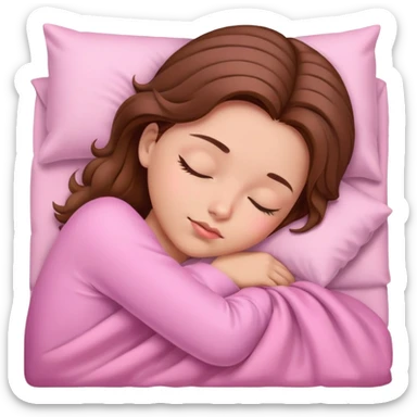 Girl sleep, pink sheets, brown hair sticker