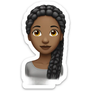 black woman with long black straight braids and lashes sticker