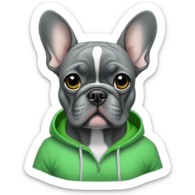 Grey French bulldog in green hoodie sticker