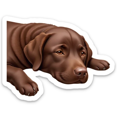 Meme-Worthy Cute Sleeping Chocolate Labrador Portrait Emoji, Head resting peacefully with a contented smile, showcasing a delightfully robust build and a luxuriously soft chocolate Fur, eyes shut in a serene nap, Simplified yet hilariously adorable features, highly detailed, glowing with a soft, drowsy light, high shine, relaxed and utterly lovable, stylized with an air of playful laziness, bright and heartwarming, soft glowing outline, capturing the essence of a comically sleepy companion, so meme-worthy it feels like it could instantly become the next viral sensation of adorable slumber! sticker