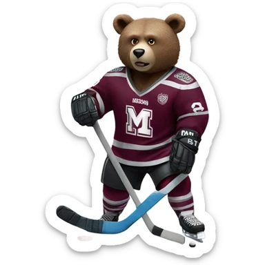 Bear playing hockey maroon jersey “Missouri state” sticker