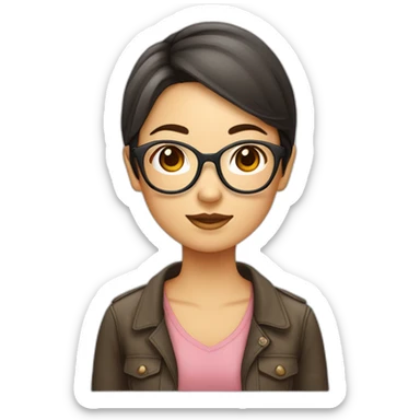 Fille asiatique avec cheveux bruns au carré et avec des lunettes rondes sticker