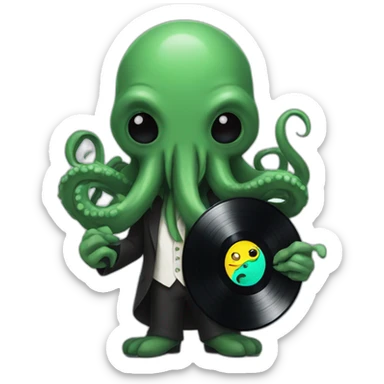 cthulhu holding a vinyl record sticker