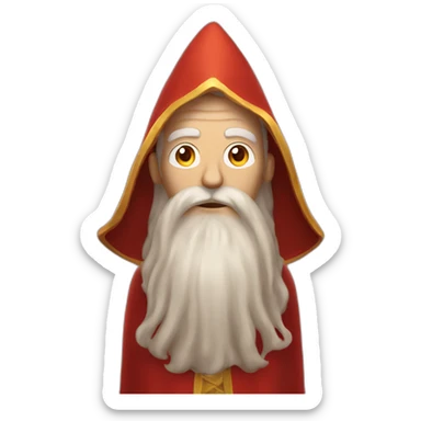 enlightened wizard with a robe over his head and long brown hair and beard with eyes glowing red from energy sticker
