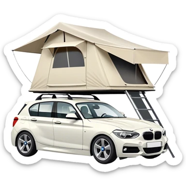 BMW 1 series white with a roof tent  sticker