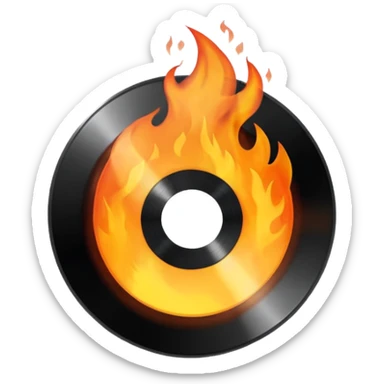 A minimalist CD disc with a subtle fire design, black flames. sticker