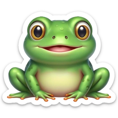 A cute, round green frog with big shiny eyes, blushing cheeks, and a small, happy smile. The frog has a soft, cartoonish style with pastel colors and a cozy, friendly appearance sticker