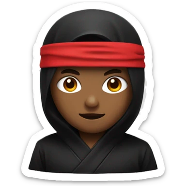 ninja emoji with black kimono and red headband  sticker