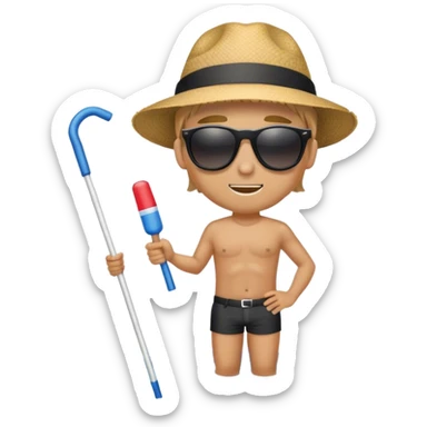 Young pool guy with a hat and sunglasses with a pool pole in hand  sticker