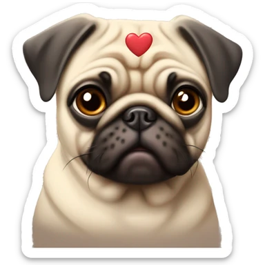 pug with hearts on his head sticker