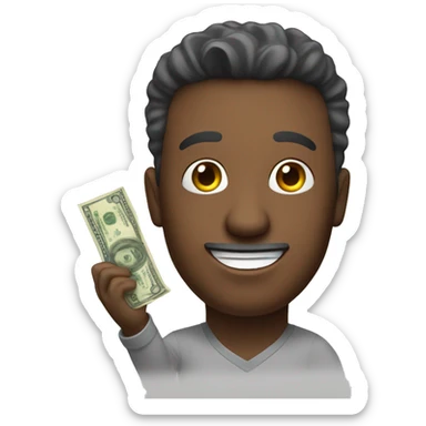 HEAD OF A MAN who looks happy, in his hand he holds money that he is wanting to offer for a sale purchase sticker