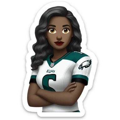  White skin female dark hair red lips wearing Philadelphia Eagles jersey sticker