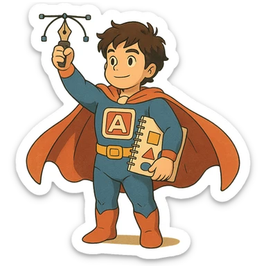 superhero character named Icon with a graphic designer theme sticker