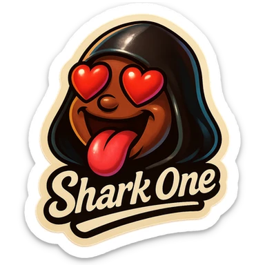 mouth open with tongue out
heart shaped eye
add the words “ Shark One " in White sticker
