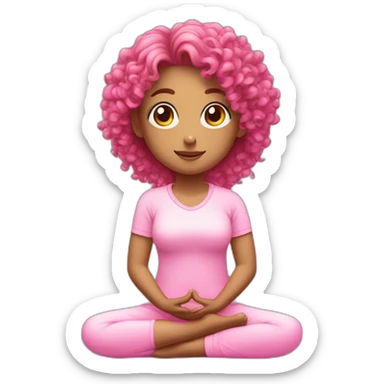 curly hair pony tail girl doing meditation wearing pink sticker
