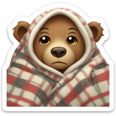 bear cozy in blanket sticker