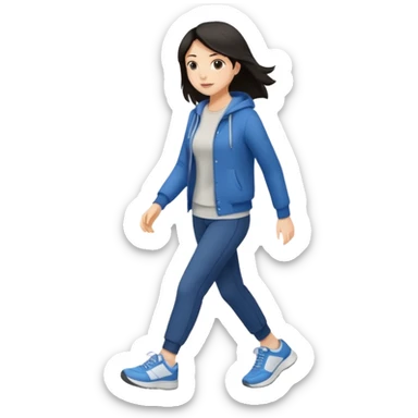 iOS emoji style - a dark haired woman in casual clothes and wearing trainers. Walking quickly. She does not have a bag or backpack.

 sticker