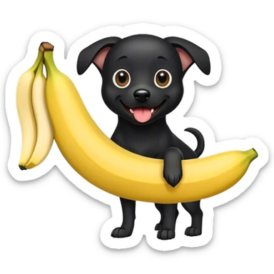 Black dog popping out of a split banana sticker
