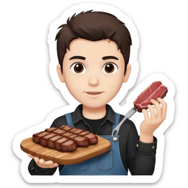 Turkish beautiful finish Konya boy white skin and good hair and brown eyes with black and denim clothes and had on his hand grilled meat sticker