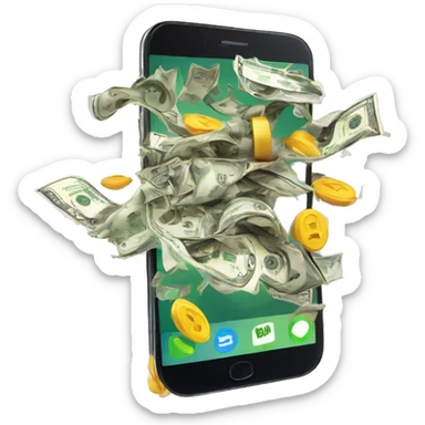 phone with cash bursting out of the screen sticker